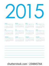 calendar planner for 2015, week starts with sunday, vector illustration