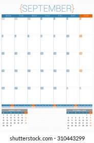 Calendar Planner 2016 Design Template. September. Week Starts Monday