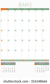 Calendar Planner 2016 Design Template. May. Week Starts Sunday