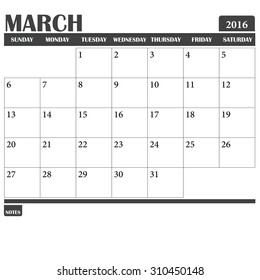 Calendar Planner 2016 in March