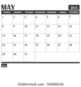 Calendar Planner 2016 in May