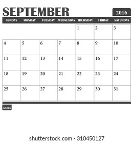 Calendar Planner 2016 in September