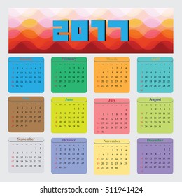 Calendar Planner for 2017 Year. Vector Design Template. Set of 12 Months. Week Starts Monday. Stationery Design