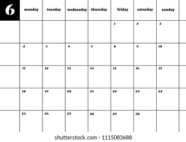 Calendar planner 2018. June