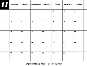 Calendar planner 2018. November