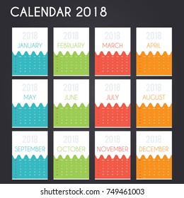 Calendar Planner for 2018 Year. Print Design Template. Week Starts on Monday. Vector Illustration. Stationery Design