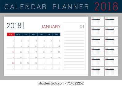 Calendar Planner for 2018 Year. Set of 12 Months.
