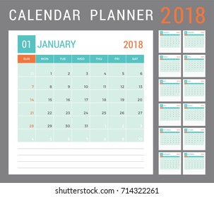 Calendar Planner for 2018 Year. Set of 12 Months.