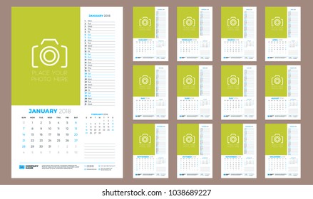 Calendar planner for 2018 year. Week starts on Sunday. Vector design print template