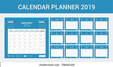 Calendar Planner 2019. Vector EPS V.10