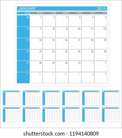 Calendar Planner 2019 year simple minimal design template