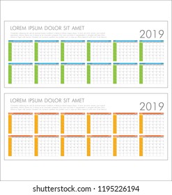 Calendar Planner 2019 year simple minimal design template 
