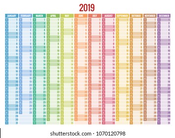 Calendar Planner for 2019 Year. Vector Stationery Design Print Template with Place for Photo, Your Logo and Text.