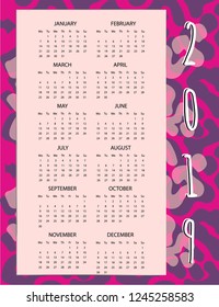 Calendar Planner for 2019 Year. Vector Stationery Design Print Template with Place for Photo, Your Logo and Text.
Leopard design vector.