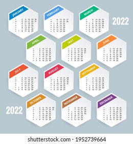 Calendar Planner for 2022. Calendar template for 2022. Stationery Design Print Template with Place for Photo, Your Logo and Text. Corporate and business calendar.