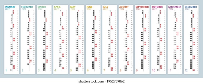 Calendar Planner for 2022. Calendar template for 2022. Stationery Design Print Template with Place for Photo, Your Logo and Text. Corporate and business vertical calendar.