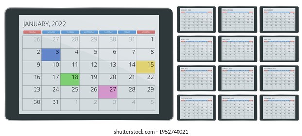 Calendar Planner for 2022. Calendar template for 2022. Stationery Design Print Template with Place for Photo, Your Logo and Text. Corporate and business horizontal calendar.