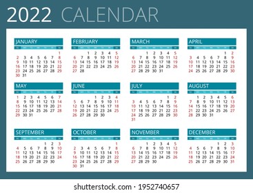 Calendar Planner for 2022. Calendar template for 2022. Stationery Design Print Template with Place for Photo, Your Logo and Text. Corporate and business calendar.