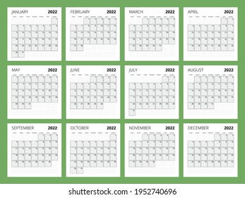 Calendar Planner for 2022. Calendar template for 2022. Stationery Design Print Template with Place for Photo, Your Logo and Text. Corporate and business calendar.