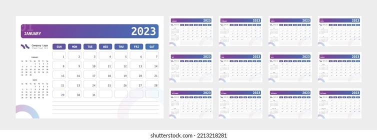Calendar planner 2023 with creative and trendy gradient color