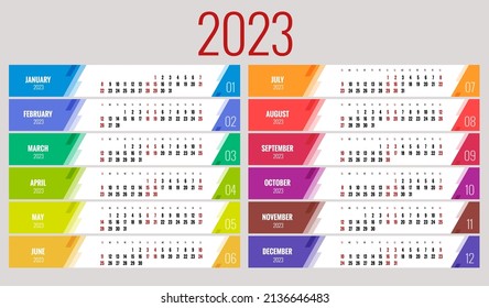 Calendar Planner for 2023. Calendar template for 2023. Stationery Design Print Template. Week Starts on Sunday.