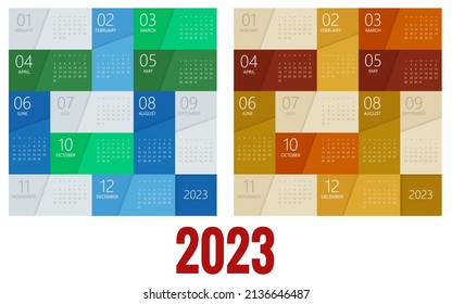 Calendar Planner for 2023. Calendar template for 2023. Stationery Design Print Template. Week Starts on Sunday.