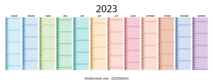 Calendar planner 2023 vector schedule month calender, organizer template. Business personal page. Modern simple illustration