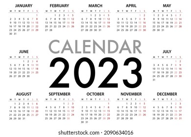 Calendar planner for 2023 Week Starts Monday. Simple Vector Template eps 10.