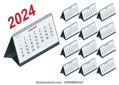 Calendar Planner for 2024. Isometric Calendar Template for 2024. Stationery Design Print Template. Corporate and business calendar.