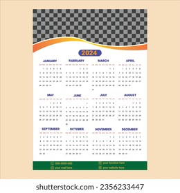 Calendar Planner 2024 - Vector Template. Week starts on Sunday