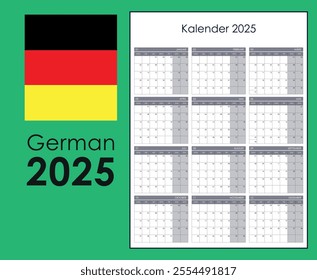 Calendar planner for 2025 in German, vertical grid organizer with blank space