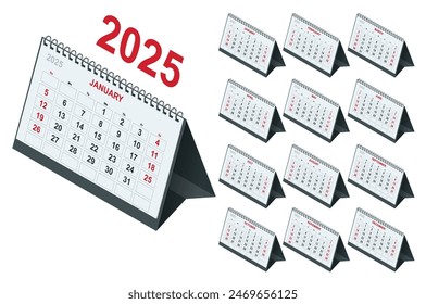 Calendar planner for 2025. Isometric Stationery Design Print 2025 Template with Place for Photo, Your Logo and Text. calendar design 2025