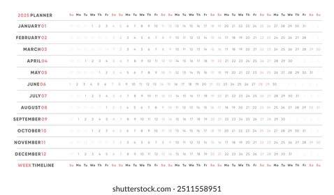 Calendar Planner 2025, Time Schedule Planner 2025 One Page Corporate Design Template.