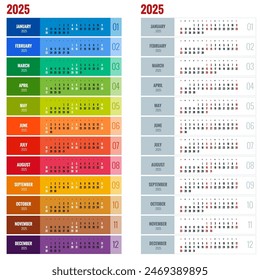 Calendar planner for 2025. Vector Stationery Design Print 2025 Template with Place for Photo, Your Logo and Text. Calendar design 2025