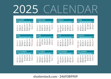 Planificador del calendario para 2025. Diseño de papelería de Vector Imprimir 2025 Plantilla con lugar para la foto, su logotipo y texto. Diseño de calendario 2025