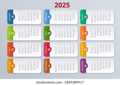 Calendar planner for 2025. Vector Stationery Design Print 2025 Template with Place for Photo, Your Logo and Text. Calendar design 2025