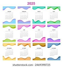 Planificador del calendario para 2025. Diseño de papelería de Vector Imprimir 2025 Plantilla con lugar para la foto, su logotipo y texto.