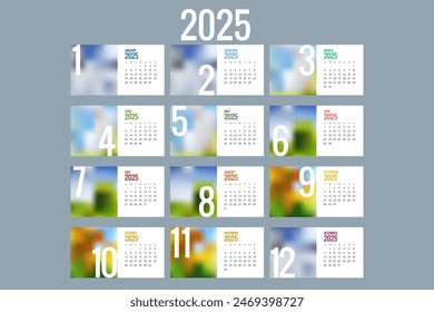 Calendar planner for 2025. Vector Stationery Design Print 2025 Template with Place for Photo, Your Logo and Text. calendar design 2025