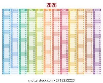 Calendario planificador para 2026. 2026 calendario diseño, conjunto de 12 meses. Elegante diseño de planificador anual para negocios, documentos corporativos, informes y modernos sistemas de programación.