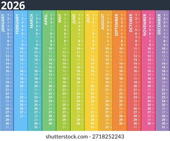 Calendar planner for 2026. 2026 calendar design, set of 12 months. Elegant yearly planner layout for business, corporate documents, reports and modern scheduling systems.