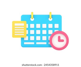 Calendario planificador plazo recordatorio gestión del tiempo productividad icono 3d Ilustración vectorial realista. Programar planificación agenda organizador importante fecha de reunión aviso de cuenta atrás aviso alerta de negocio