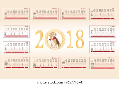 Calendar Planner Design with Beagle dog symbol of the year.