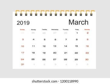 Calendar Planner Design. Monthly scheduler. Week starts on Sunday. Vector illustrator.