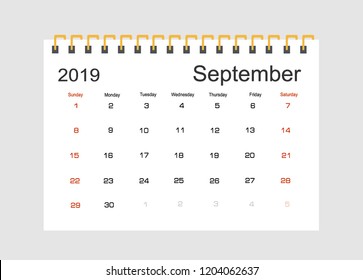 Calendar Planner Design. Monthly scheduler. Week starts on Sunday. Vector illustrator.