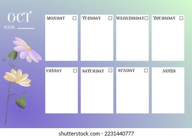 Calendar planner of different months of the year with floral background.