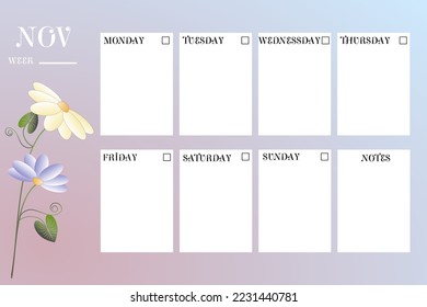 Calendar planner of different months of the year with floral background.