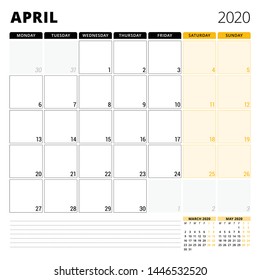 Calendar planner for February 2020. Stationery design template. Week starts on Monday. Vector illustration