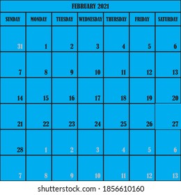 CALENDAR PLANNER FEBRUARY 2021 ON BLUE BACKGROUND DESIGNER CUT