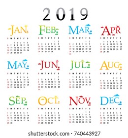 Calendar Planner Happy New Year 2019 Greeting Card Text Typography Design Vector