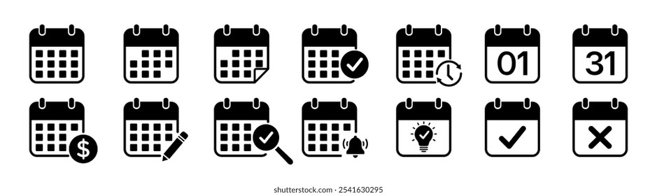 Calendar planner icon collection. Calender symbol. Deadline, calendar notification, reminder organizer.